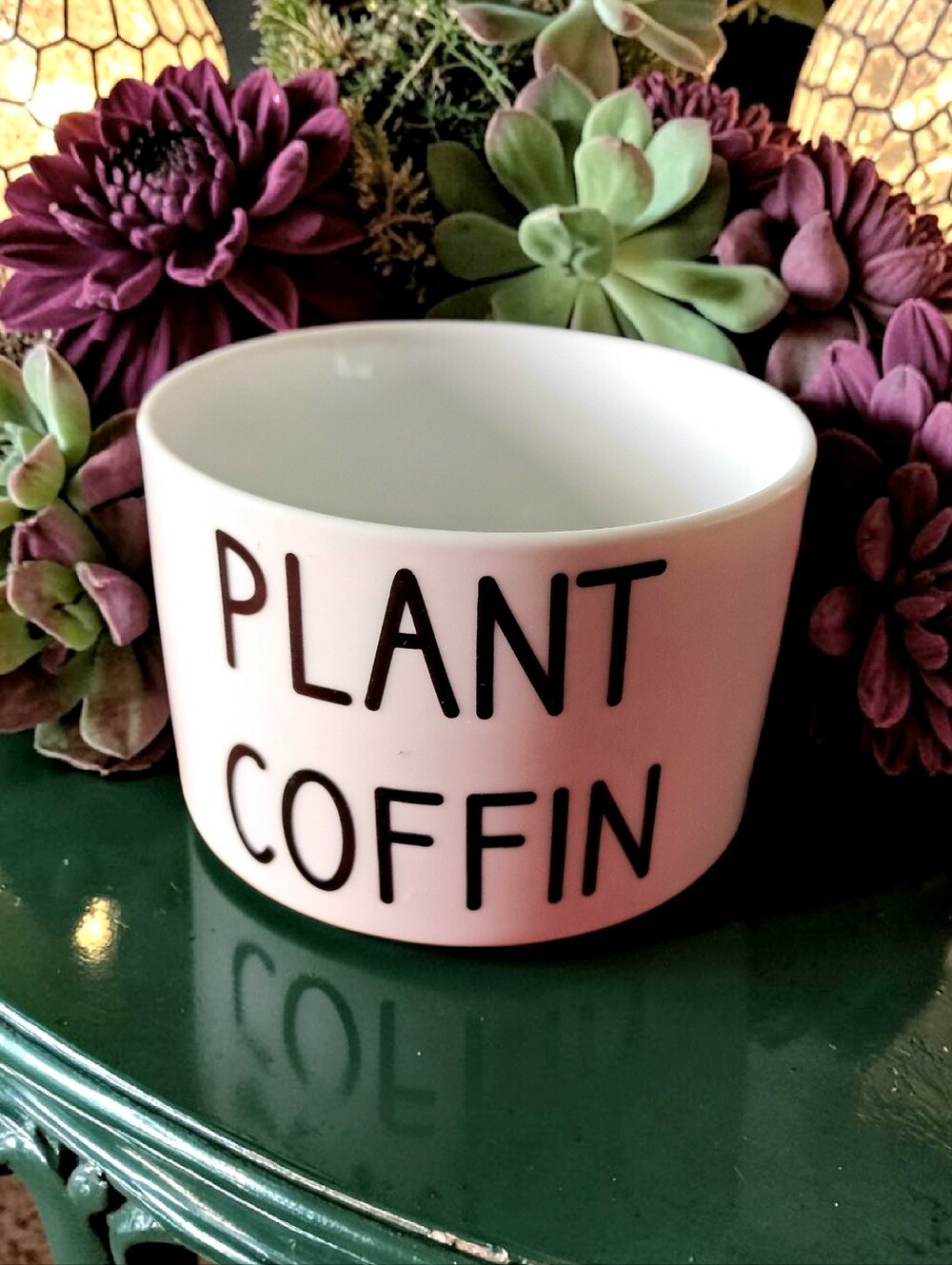 Plant Coffin Ceramic Planter with Bamboo Tray - Picture 4 of 4